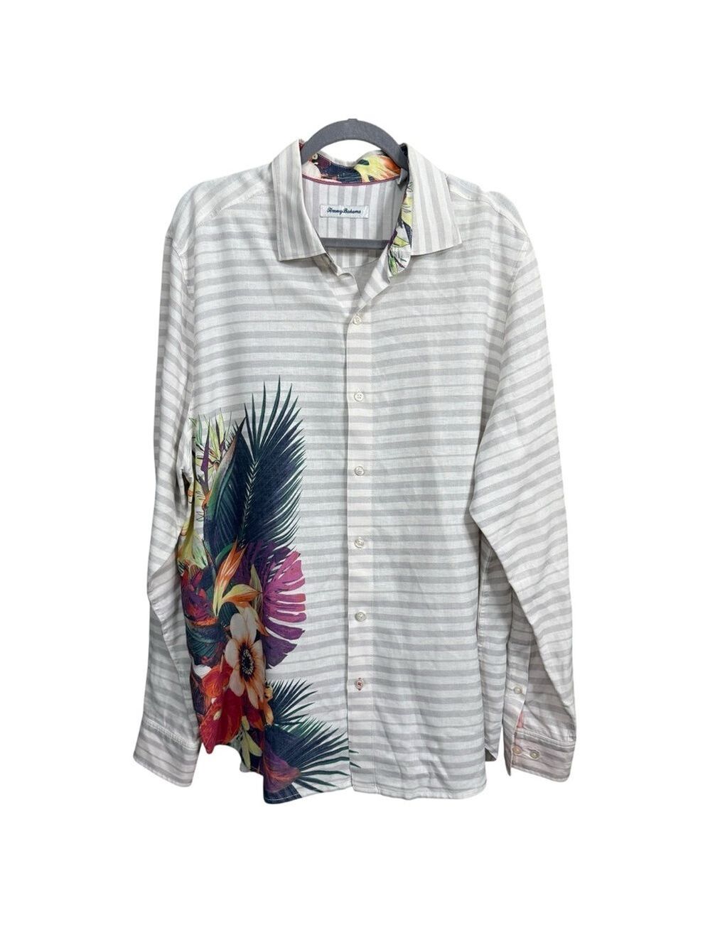 Tommy Bahama‎ XL Linen Blend Striped Floral Button Front Shirt